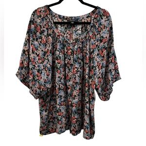 Karen Kane PLUS Size Folk Tale Floral print Peasant Top  Size 3X EUC